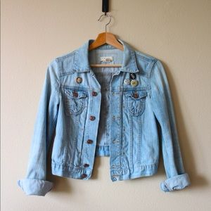 Lightly Distressed Cropped Jean Jacket with Buttons
